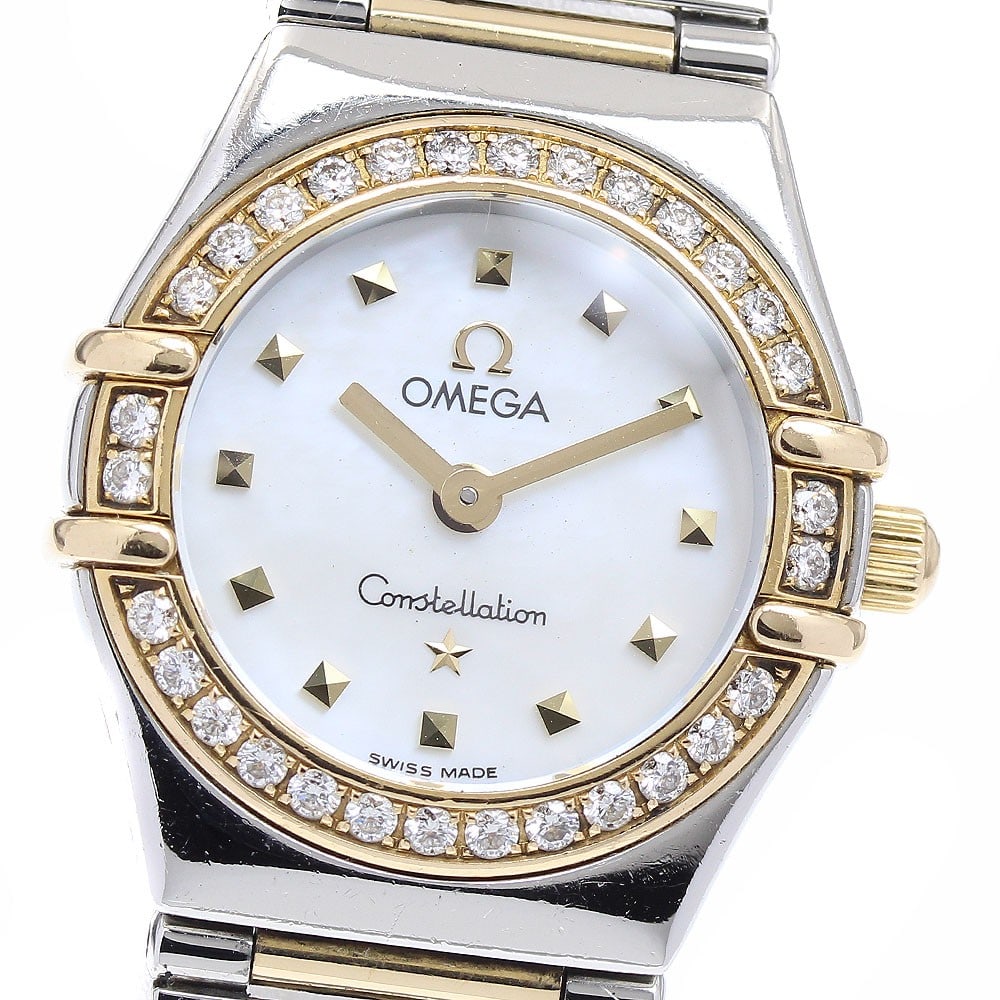 OMEGA Constellation My Choice 1365.71 Ladies Quartz Watch: OMEGA Constellation My Choice 1365.71 Ladies Quartz Watch Pre-owned Omega Constellation My Choice women's quartz wristwatch with a diamond bezel and white mother-of-pearl dial. The watch shows signs o