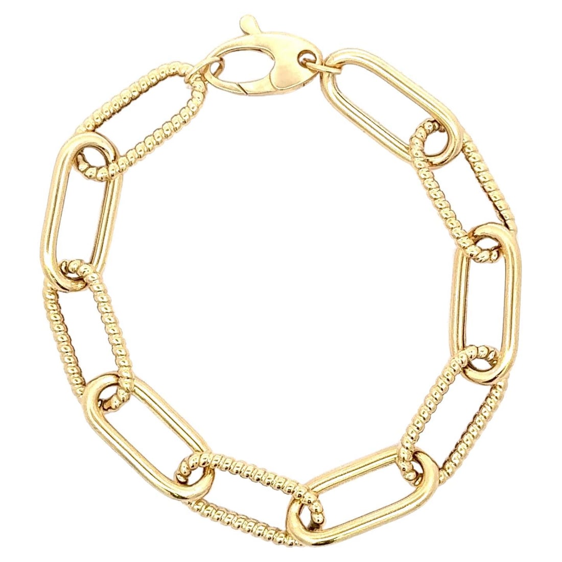 Harbor Diamonds 14K Yellow Gold Paperclip Bracelet Contemporary Design: Harbor Diamonds 14K Yellow Gold Paperclip Bracelet Contemporary Design This elegant paperclip bracelet features a contemporary design crafted from 14 karat yellow gold. The alternating twisted and hig