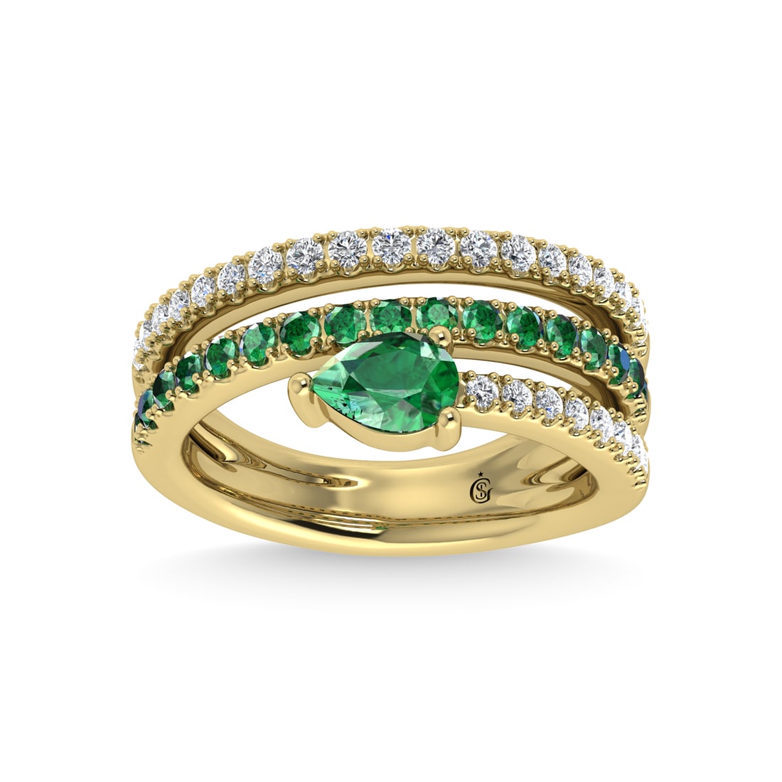 14K Yellow Gold Diamond and Emerald 1 1/4 Ct.Tw. Stackable Band: 14K Yellow Gold Diamond and Emerald 1 1/4 Ct.Tw. Stackable Band 14k Yellow Gold Stone Color: G-h Stone Clarity: I1-i2 Each ring is presented in standard size 6.5. Complimentary resizing is available b