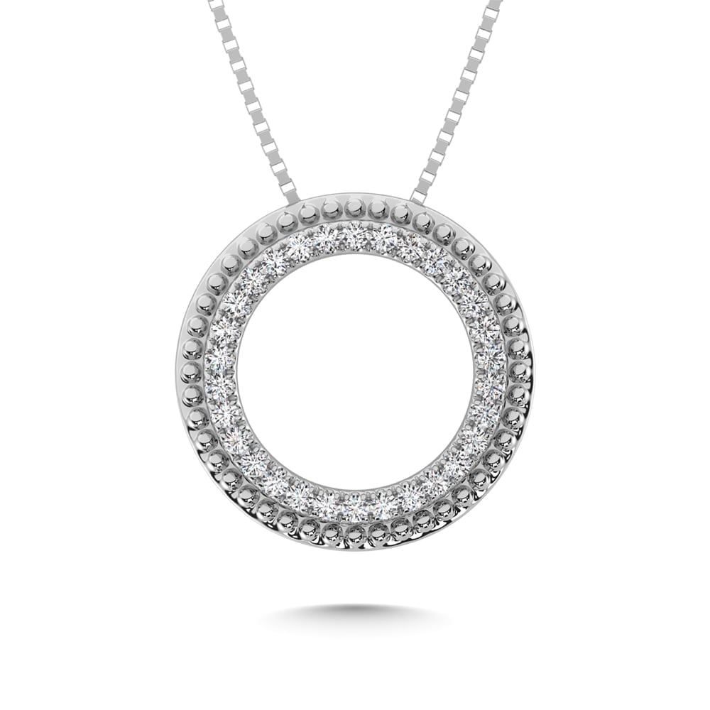10K White Gold Diamond 1/5 Ct.Tw. Fashion Pendant: 10K White Gold Diamond 1/5 Ct.Tw. Fashion Pendant 10k White Gold Stone Color: G-h Stone Clarity: I1 Unless otherwise specified, pendants that include a chain are paired with our standard 18-inch lengt