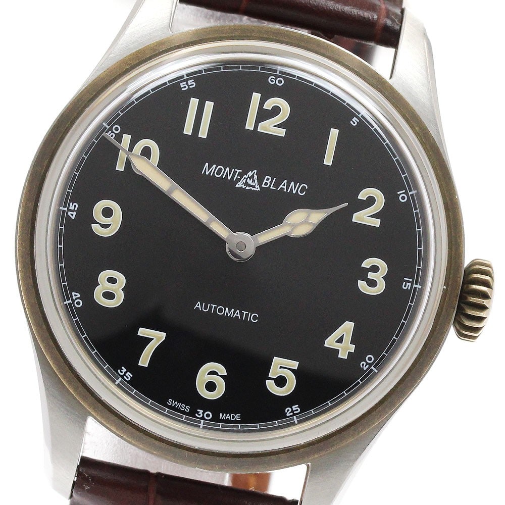 Montblanc 1858 Automatic Mens Wristwatch Ref 117832: Montblanc 1858 Automatic Mens Wristwatch Ref 117832 Montblanc 1858 Automatic men's wristwatch, reference 117832, with automatic movement and black dial. It is a pre-owned Swiss-made watch with a stain