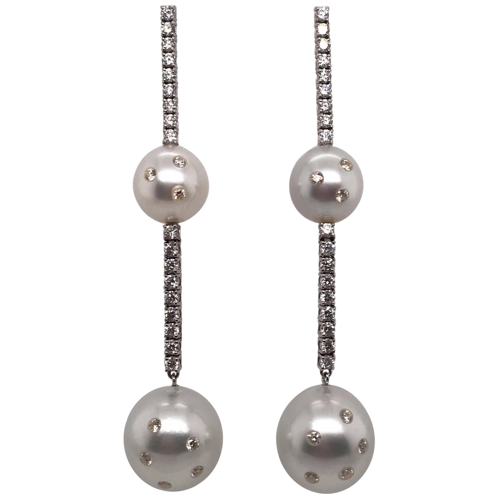 Harbor Diamonds 14K White Gold South Sea Pearl Diamond Drop Earrings 2.30 Carat (1 of 9)