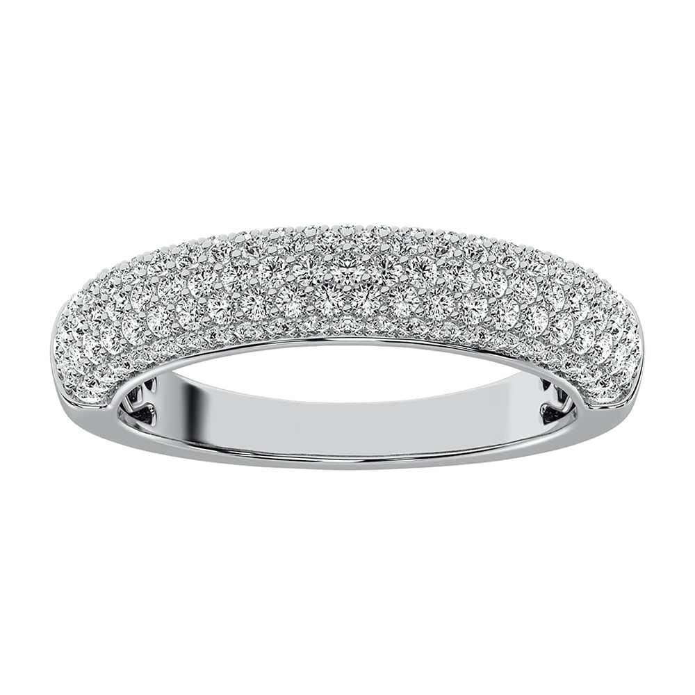 14K White Gold 3/4 Ct.Tw. Diamond Pave Set Fashion Band: 14K White Gold 3/4 Ct.Tw. Diamond Pave Set Fashion Band 14k White Gold Stone Color: G-h Stone Clarity: I1 Each ring is presented in standard size 6.5. Complimentary resizing is available between sizes