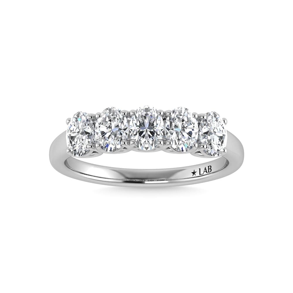 14K White Gold Lab Grown Diamond 1 1/2 Ct.Tw. Oval shape 5 Stone Wedding Bands: 14K White Gold Lab Grown Diamond 1 1/2 Ct.Tw. Oval shape 5 Stone Wedding Bands 14K White Gold Lab Grown Diamond 1 1/2 Ct.Tw. Oval shape 5 Stone Wedding Bands 14k White Gold Stone Color: D-f Stone Clar