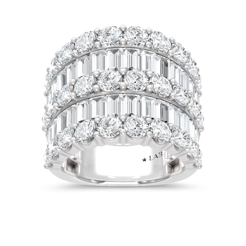 14K White Gold Lab Grown Diamond 6 Ct.Tw. Round and Baguette Fashion Ring: 14K White Gold Lab Grown Diamond 6 Ct.Tw. Round and Baguette Fashion Ring Crafted in luminous 14K White Gold, this fashion ring is adorned with round and baguette lab grown diamonds totaling 6 Ct.Tw.,