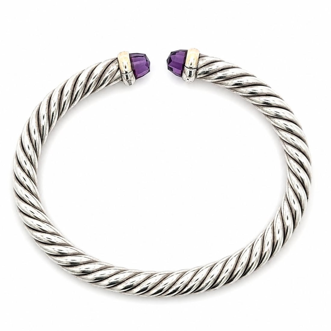 David Yurman Classic Cable Cuff Bracelet Sterling Silver 14k Gold Amethyst (1 of 12)
