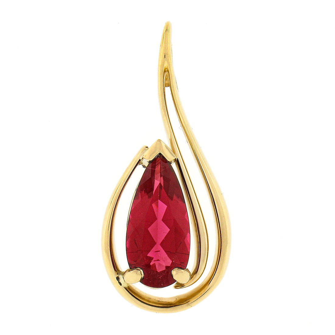 Unbranded 14K Yellow Gold Rubellite Tourmaline Pear Pendant Openwork Solitaire (1 of 5)