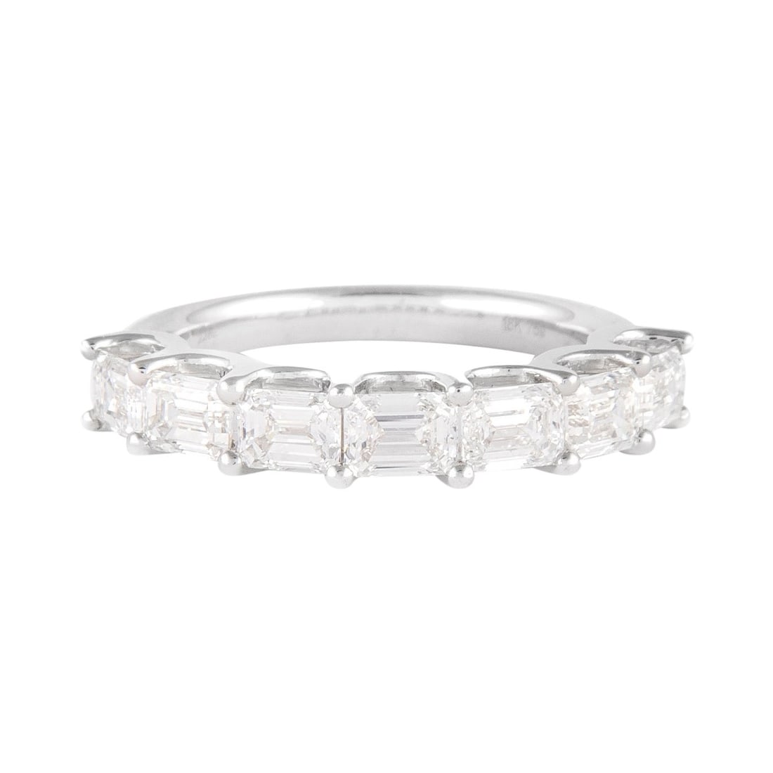 1.93ct Emerald Cut Diamond Half Eternity Ring 18k White Gold: 1.93ct Emerald Cut Diamond Half Eternity Ring 18k White Gold This stunning 1.93ct Emerald Cut Diamond East West Half Eternity band features seven exquisite emerald cut diamonds, with a total weight of