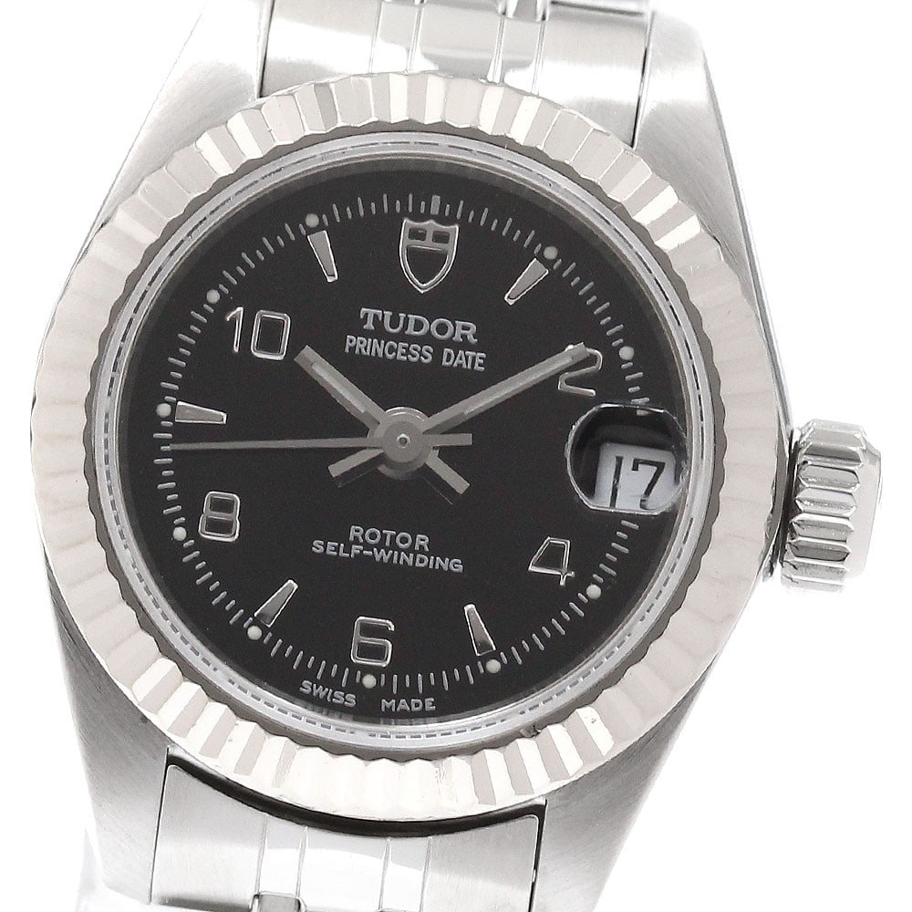 TUDOR Princess Date 92514 Ladies Automatic Watch WG Bezel: TUDOR Princess Date 92514 Ladies Automatic Watch WG Bezel TUDOR Princess Date women's wristwatch, reference 92514, with a black dial and automatic movement. It features a date function and is a pre-ow