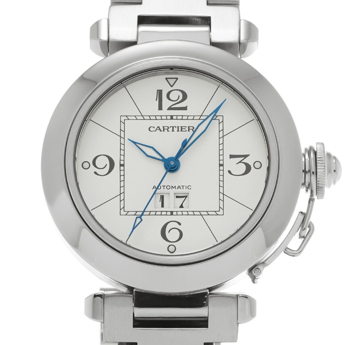 Cartier Pasha C Big Date automatic unisex wristwatch white dial: Cartier Pasha C Big Date automatic unisex wristwatch white dial Pre-owned Cartier Pasha C Big Date unisex automatic wristwatch with a white dial and the collection's distinctive, timeless design. This