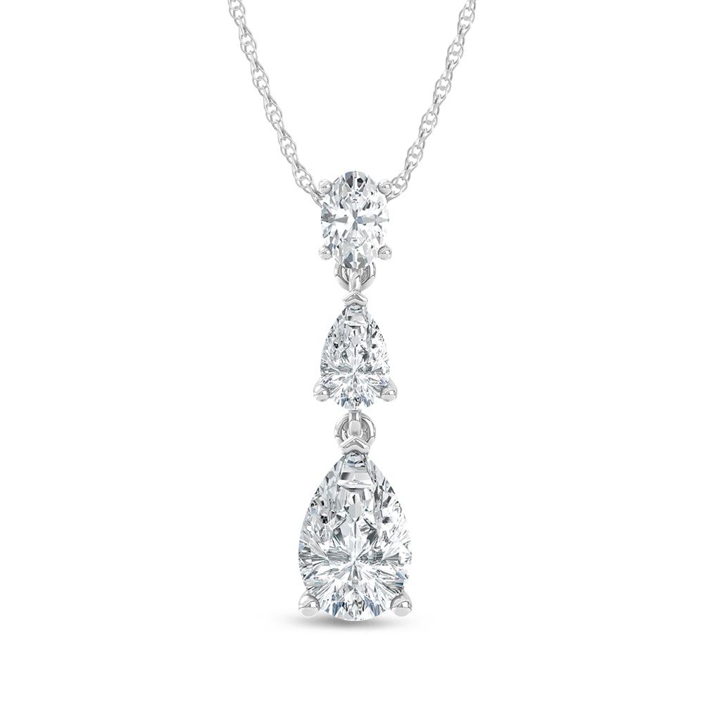 14K White Gold Lab Grown Diamond 1 1/2 Ct.Tw. Oval and Pear Shape Fashion Pendant: 14K White Gold Lab Grown Diamond 1 1/2 Ct.Tw. Oval and Pear Shape Fashion Pendant Elegant 14K white gold fashion pendant set with oval and pear-shaped lab-grown diamonds totaling 1 1/2 carat total wei