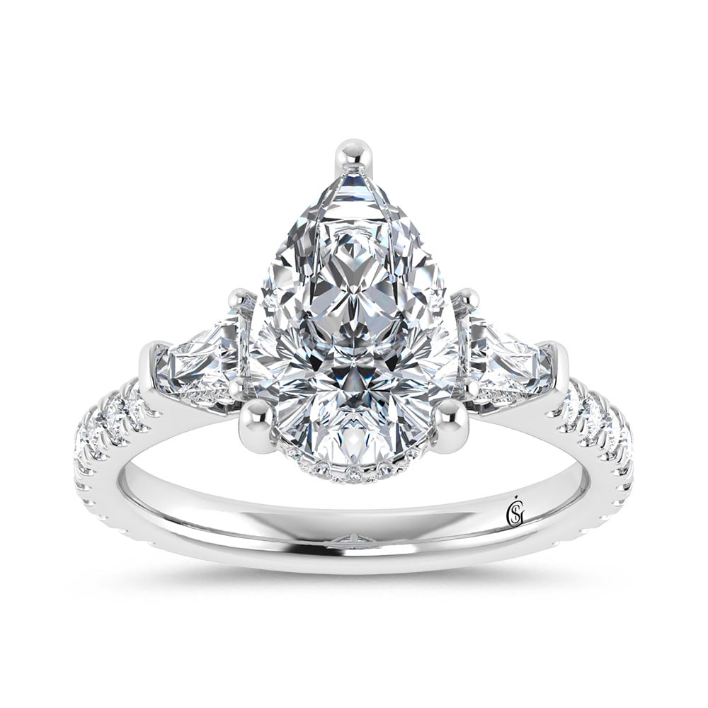 14K White Gold 3 5/8 Ct.Tw. Lab Grown Diamond Pear Shape Engagement Ring (IGI Certified Center 3ct) (1 of 4)