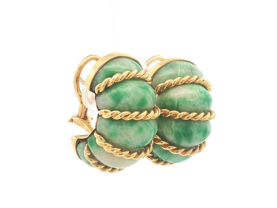 Seaman Schepps Shrimp Hoop Earrings 18k Yellow Gold Jade Omega Back (1 of 10)
