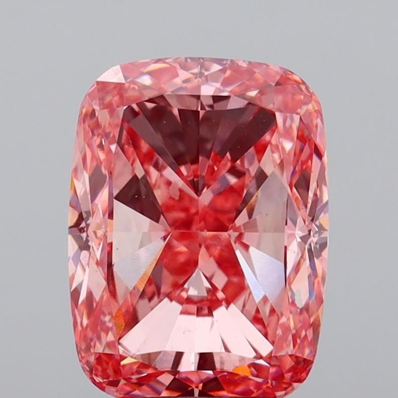 Loose Diamond - CUSHION 5.26ct Fancy Vivid Pink VS2: Loose Diamond - CUSHION 5.26ct Fancy Vivid Pink VS2 Source: This is a real non-mined Diamond that has been grown in a lab Shape: CUSHION Carats: 5.26 Color: Fancy Vivid Pink Certification: IGI Video: