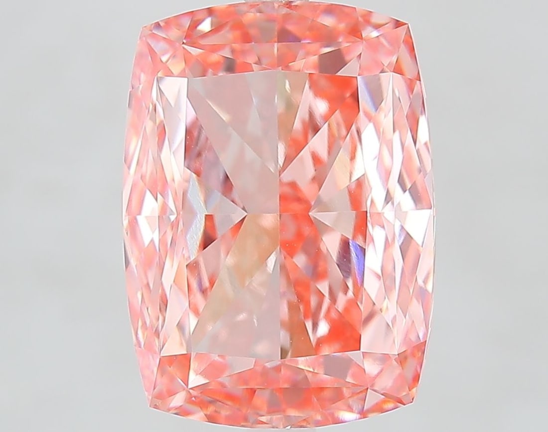 Loose Diamond - CUSHION MODIFIED 7.9ct Fancy Vivid Orangey Pink VVS2: Loose Diamond - CUSHION MODIFIED 7.9ct Fancy Vivid Orangey Pink VVS2 Source: This is a real non-mined Diamond that has been grown in a lab Shape: CUSHION MODIFIED Carats: 7.9 Color: Fancy Vivid Orange