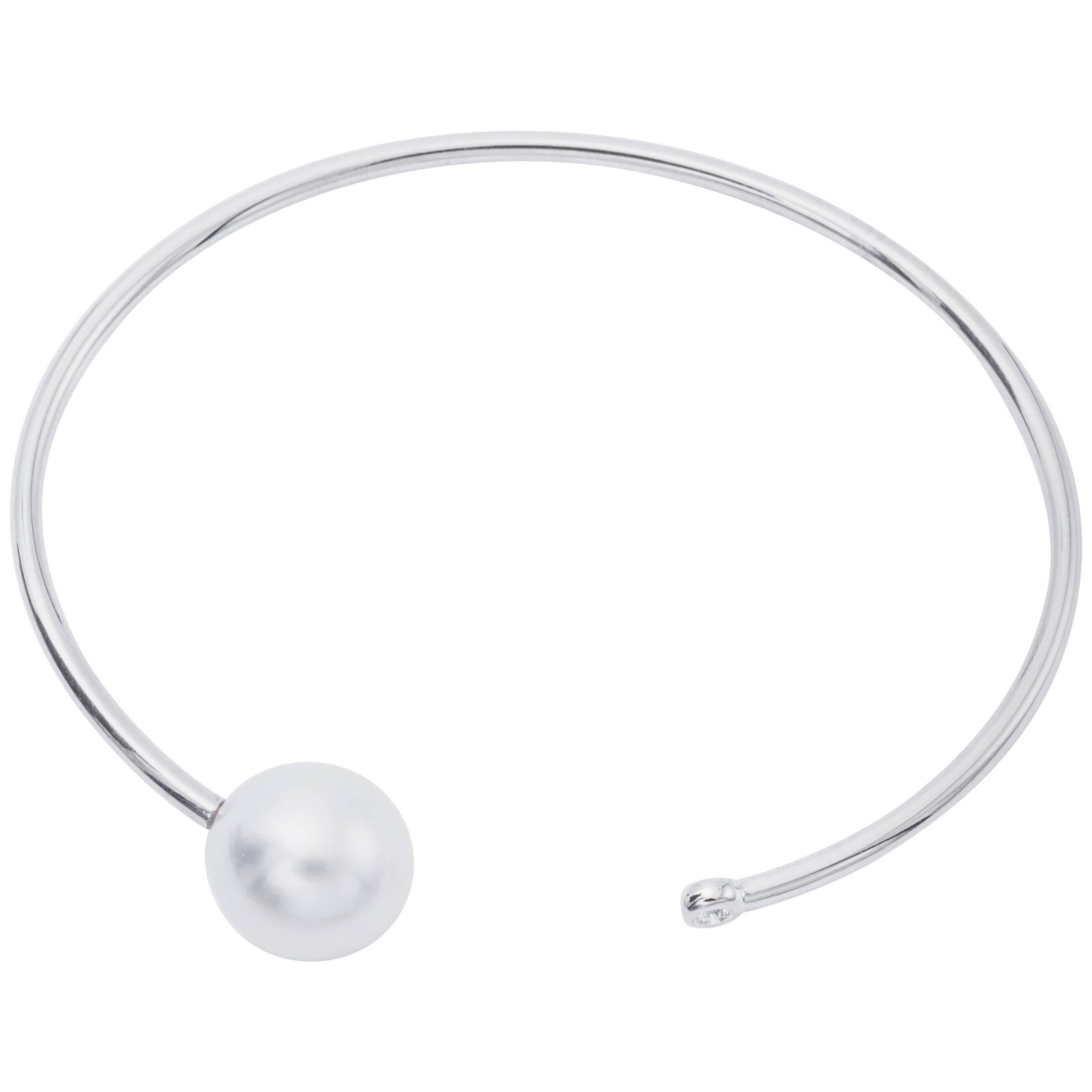 Harbor Diamonds 18K White Gold South Sea Pearl Diamond Bangle Bracelet: Harbor Diamonds 18K White Gold South Sea Pearl Diamond Bangle Bracelet This stunning 18K white gold open bangle bracelet beautifully showcases one exquisite South Sea pearl, measuring 11-12 mm, comple