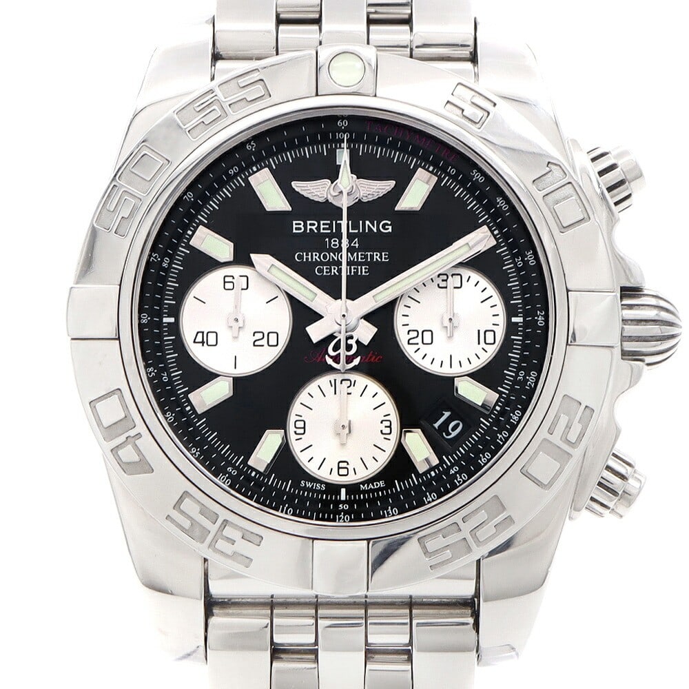 Breitling AB0140 Chronomat 41 Automatic Mens Wristwatch Black Dial: Breitling AB0140 Chronomat 41 Automatic Mens Wristwatch Black Dial Pre-owned Breitling Chronomat 41 men's wristwatch with a stainless steel case and bracelet and a black dial. This automatic watch is 