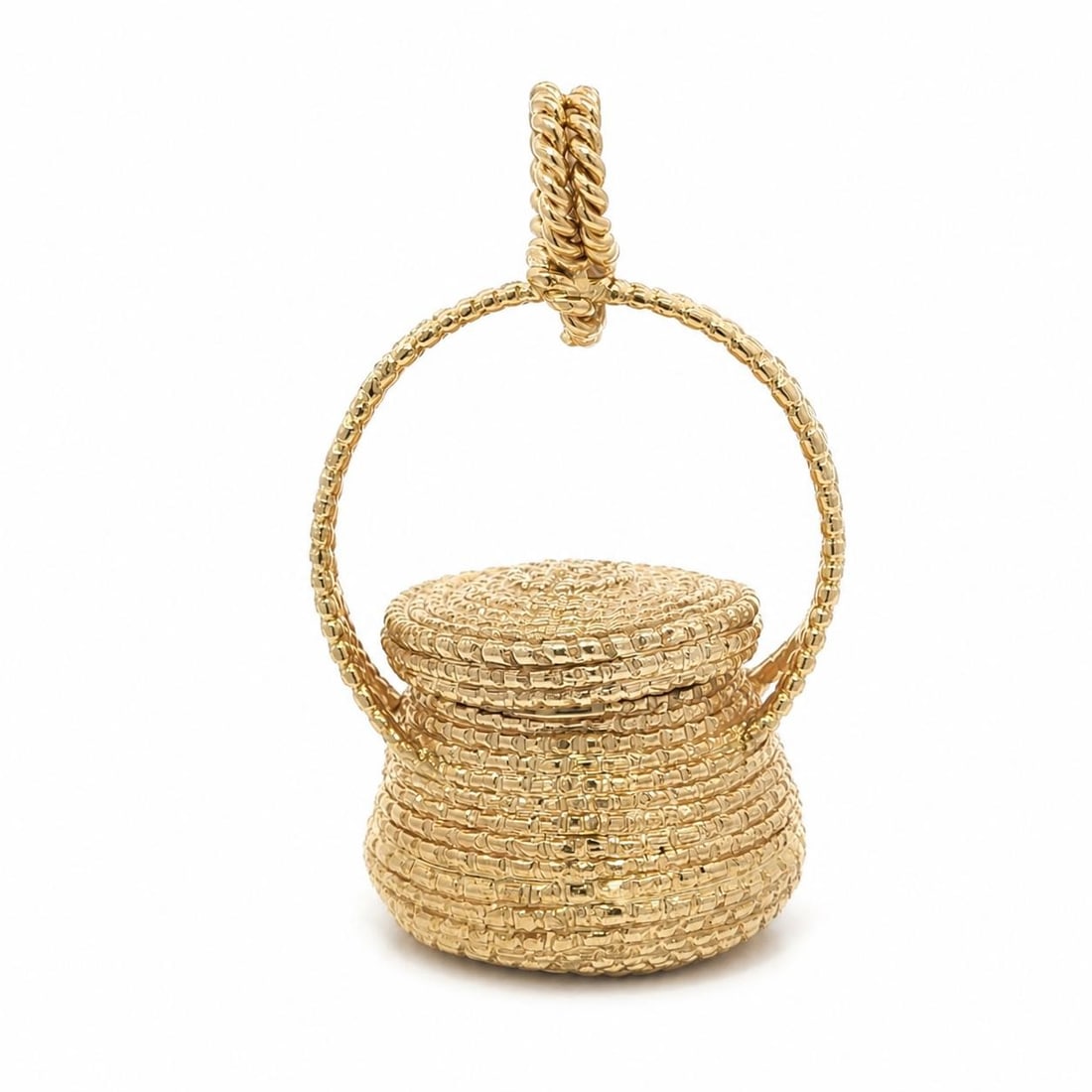 14k Yellow Gold Sweetgrass Basket Pendant with Lid Vintage Unbranded (1 of 7)