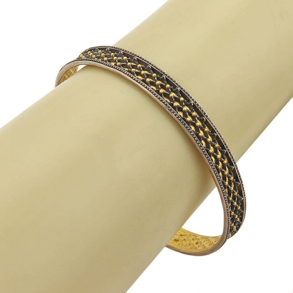 Gurhan Capitone Sterling Silver 24k Gold Granulation Bangle Bracelet 8.5mm: Gurhan Capitone Sterling Silver 24k Gold Granulation Bangle Bracelet 8.5mm Handcrafted Gurhan Capitone granulation bangle bracelet in sterling silver and 24k gold. This signed mixed-metal design featu
