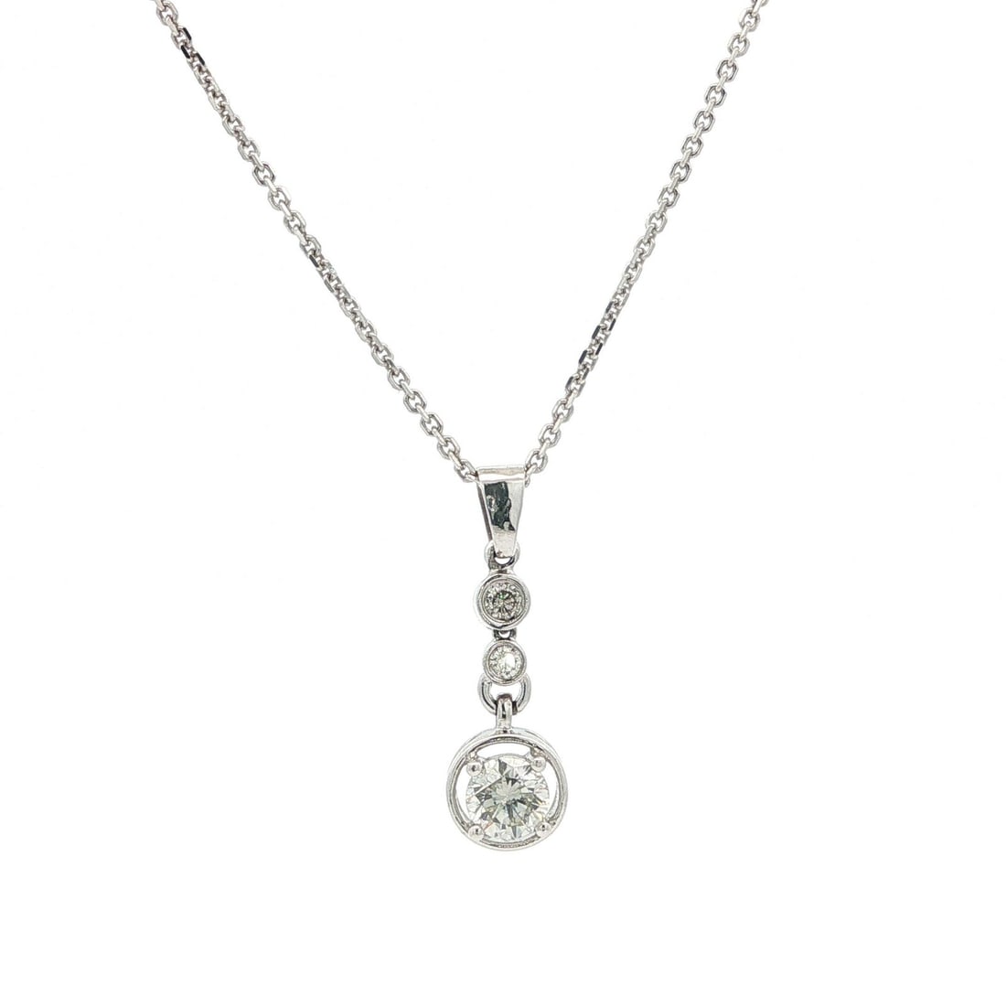 Unbranded 14k White Gold Diamond Target Drop Pendant Necklace 16 in (1 of 10)