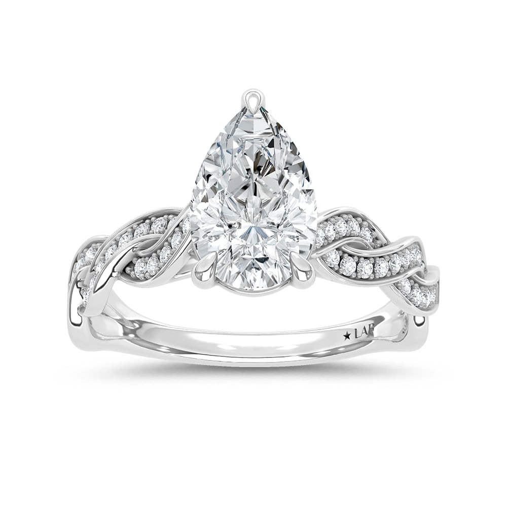 14K White Gold Lab Grown Diamond 2 1/5 Ct.Tw. Pear Shape Twisted Shank Engagement Ring (Center 2: 14K White Gold Lab Grown Diamond 2 1/5 Ct.Tw. Pear Shape Twisted Shank Engagement Ring (Center 2 ctw) This elegant diamond engagement ring crafted in 14k White gold, features a Pear Shape center