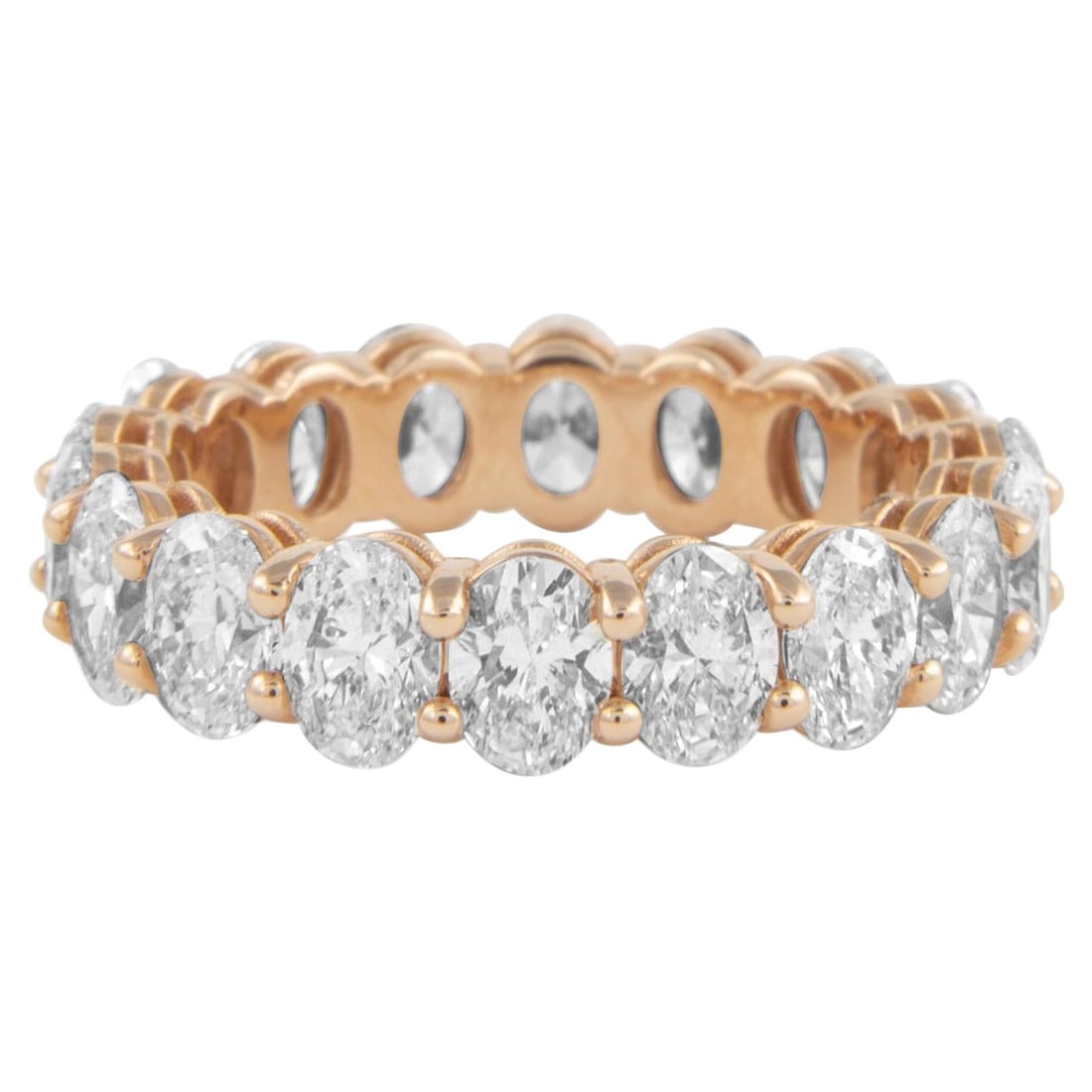 4.08ct Oval Diamond Eternity Band 18k Rose Gold: 4.08ct Oval Diamond Eternity Band 18k Rose Gold This exquisite 4.08ct Oval Diamond Eternity Band is crafted in 18k Rose Gold, showcasing a stunning contemporary design. The ring features 18 oval cut d