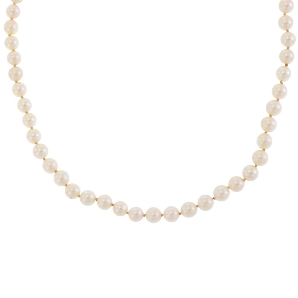 Mikimoto Sterling Silver 6mm Pearl Necklace Single Strand: Mikimoto Sterling Silver 6mm Pearl Necklace Single Strand This exquisite single strand pearl necklace from Mikimoto showcases approximately 6mm pearls, each exhibiting a rich creamy luster. The neckla