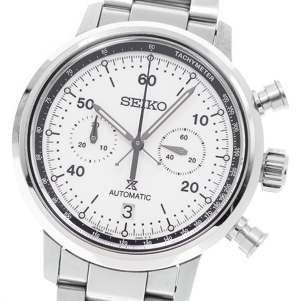 Seiko Prospex Speedtimer Men's Mechanical Chronograph Watch SBEC007 8R46-00A0: Seiko Prospex Speedtimer Men's Mechanical Chronograph Watch SBEC007 8R46-00A0 Pre-owned SEIKO Prospex Speedtimer Mechanical chronograph wristwatch, made in Japan, with a white dial and stainless steel