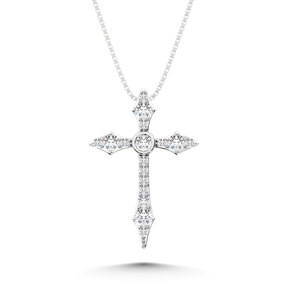 14K White Gold 1/6 Ct.Tw. Diamond Cross Pendant: 14K White Gold 1/6 Ct.Tw. Diamond Cross Pendant 14k White Gold Stone Color: G-h Stone Clarity: Vs Unless otherwise specified, pendants that include a chain are paired with our standard 18-inch length.