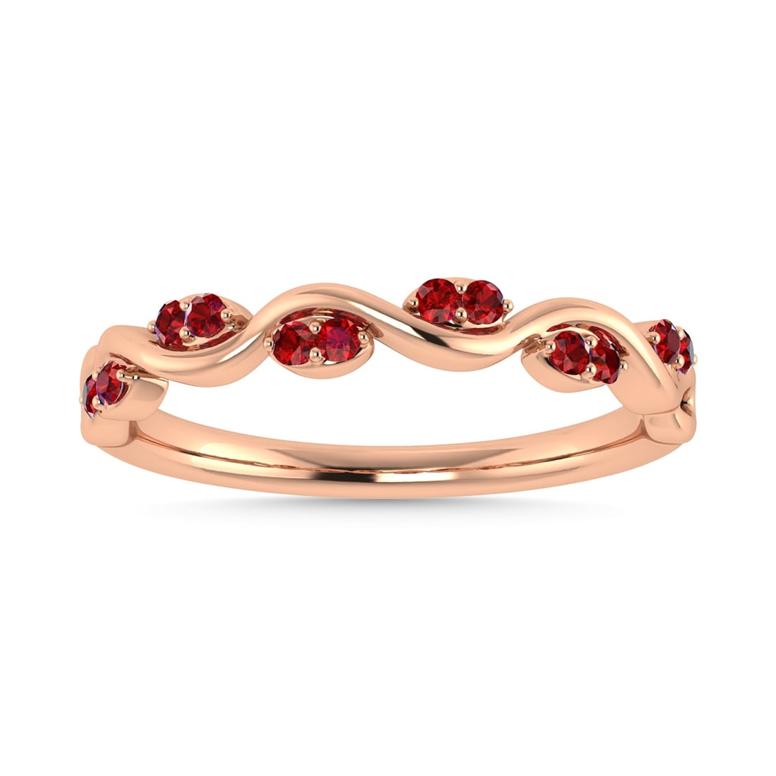Diamond 1/6 Ct.Tw. And Ruby Wedding Band in 14K Rose Gold: Diamond 1/6 Ct.Tw. And Ruby Wedding Band in 14K Rose Gold 14k Rose Gold Stone Color: G-h Stone Clarity: Aaa Each ring is presented in standard size 6.5. Complimentary resizing is available between siz