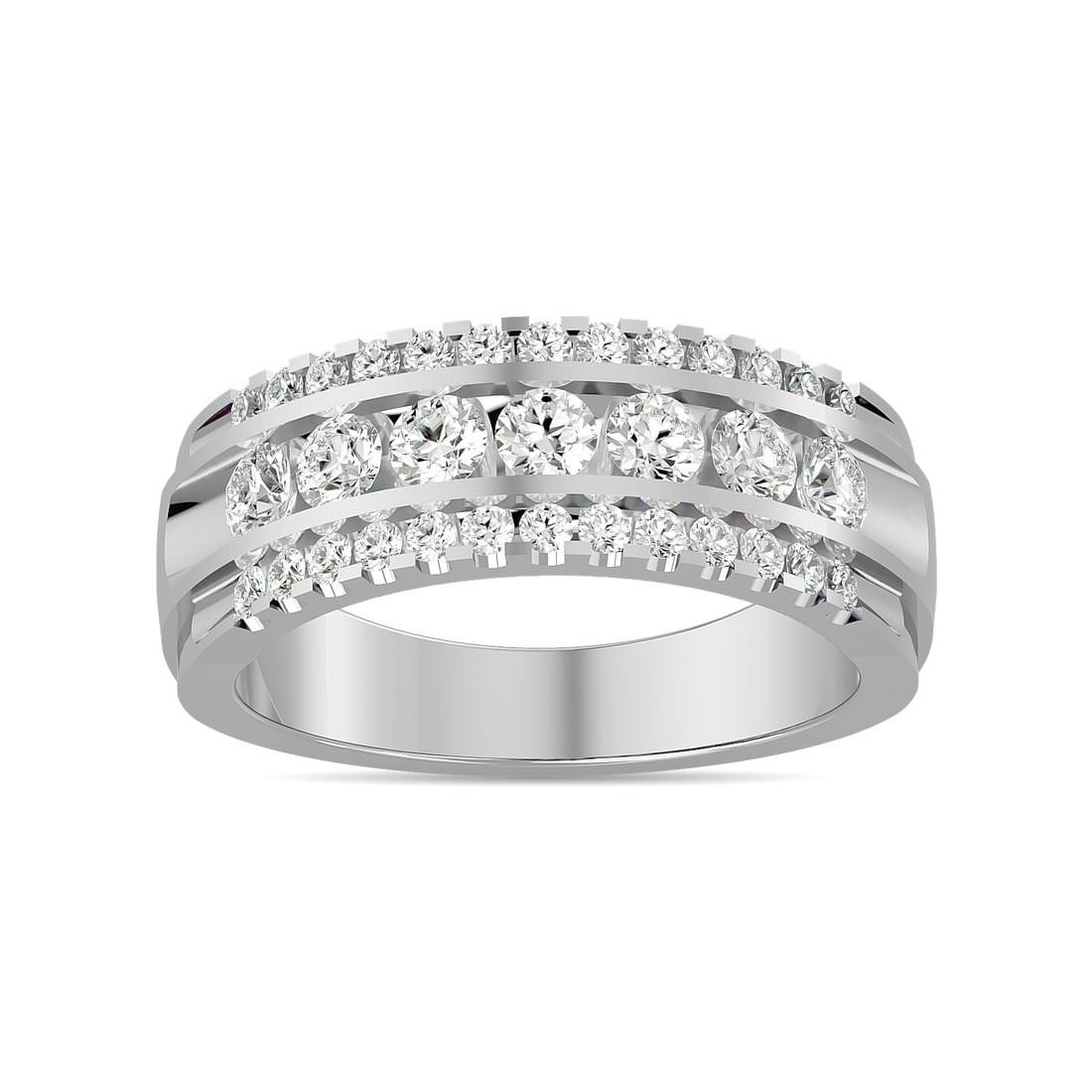 Diamond 1 Ct.tw Machine Band in 14K White Gold: Diamond 1 Ct.tw Machine Band in 14K White Gold 14k White Gold Stone Color: G-h Stone Clarity: I1 Each ring is presented in standard size 6.5. Complimentary resizing is available between sizes 510 (in 