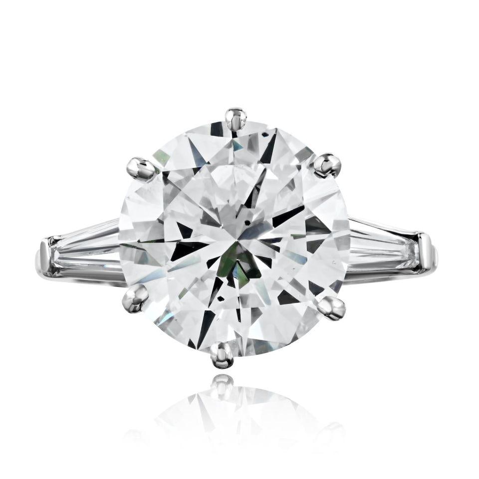 Platinum Engagement Ring With 6.13ct J SI1 GIA Round Diamond and Baguettes (1 of 4)