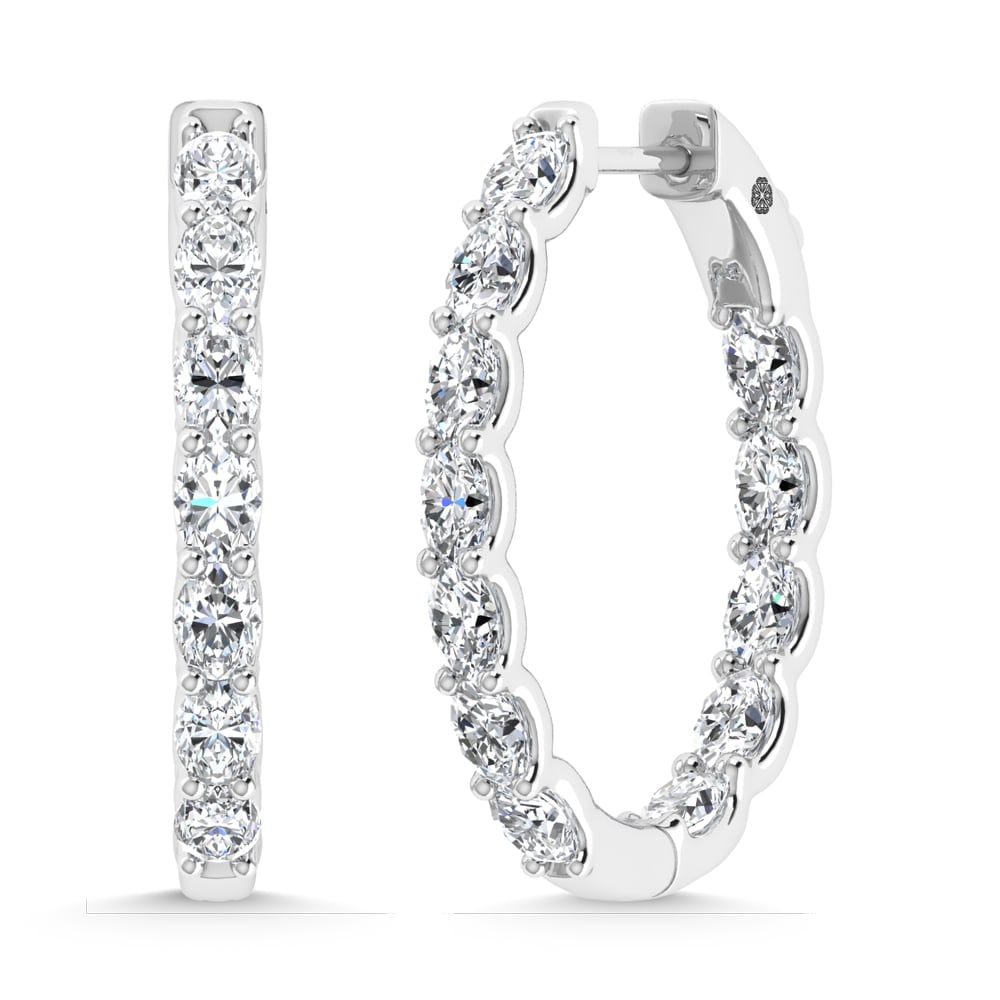 14K White Gold 2 1/2 Ct.Tw. Lab Grown Diamond Vertical Oval Shape In and Our Hoop Earrings: 14K White Gold 2 1/2 Ct.Tw. Lab Grown Diamond Vertical Oval Shape In and Our Hoop Earrings Sophisticated 14K white gold hoops with 2 1/2 Ct.Tw. lab-grown diamonds in vertical oval shape. 14k White Gol