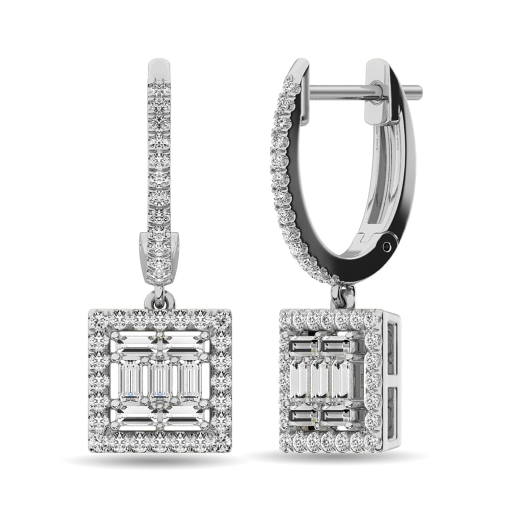 Diamond 1/2 Ct.Tw. Round and Baguette Fashion Earrings in 14K White Gold: Diamond 1/2 Ct.Tw. Round and Baguette Fashion Earrings in 14K White Gold 14k White Gold Stone Color: G-h Stone Clarity: I1 This item may take 2-5 weeks for shipping. The Diamond Depot Guarantee: All