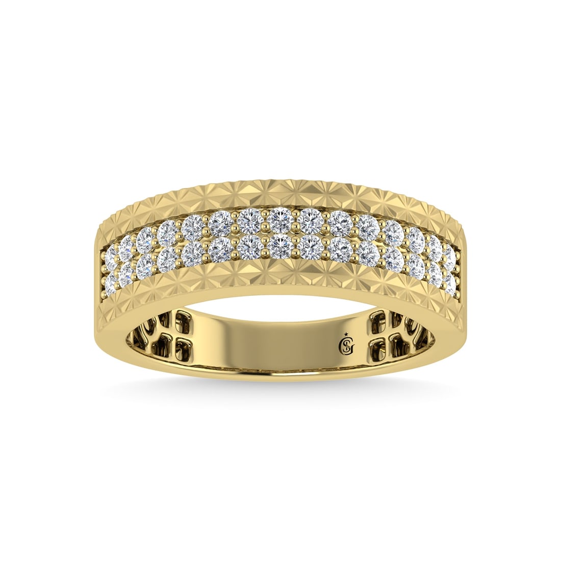 14K Yellow Gold Diamond 1/2 Ct.Tw. Mens Band: 14K Yellow Gold Diamond 1/2 Ct.Tw. Mens Band 14k Yellow Gold Stone Color: G-h Stone Clarity: I1-i2 Each ring is presented in standard size 6.5. Complimentary resizing is available between sizes 510 (i