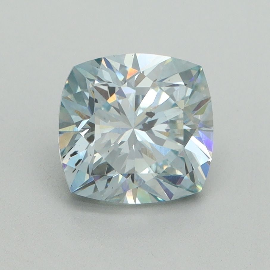 Loose Diamond - CUSHION BRILLIANT 1.58ct Fancy Greenish Blue SI1: Loose Diamond - CUSHION BRILLIANT 1.58ct Fancy Greenish Blue SI1 Source: This is a real non-mined Diamond that has been grown in a lab Shape: CUSHION BRILLIANT Carats: 1.58 Color: Fancy Greenish Blue