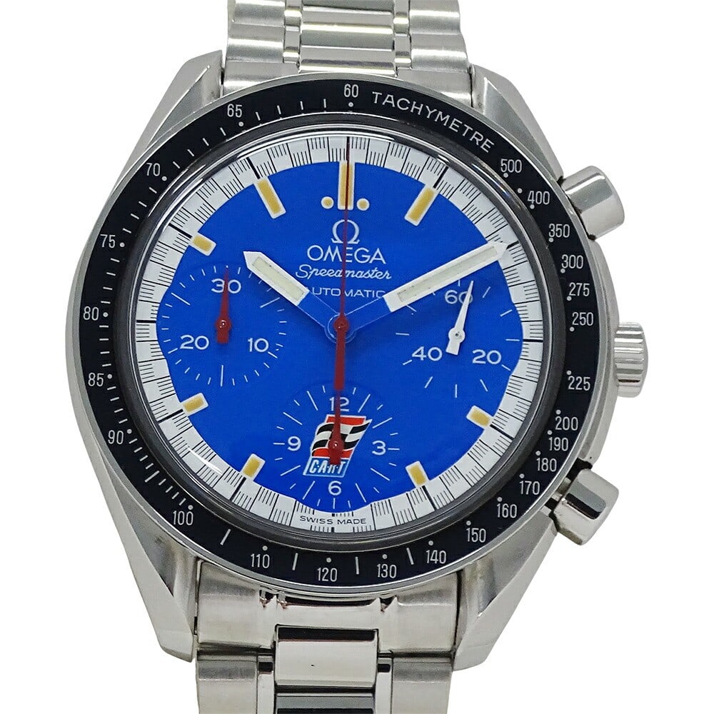 Omega Speedmaster Racing 3510.80 Automatic Chronograph Blue Dial: Omega Speedmaster Racing 3510.80 Automatic Chronograph Blue Dial This OMEGA Speedmaster Racing Michael Schumacher 3510.80 men's wristwatch features a blue dial and a stainless steel case and bracelet.
