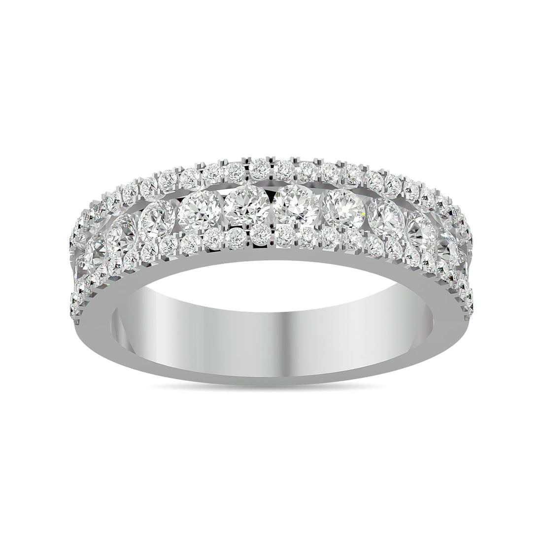 Diamond 1 Ct.tw Machine Band in 14K White Gold: Diamond 1 Ct.tw Machine Band in 14K White Gold 14k White Gold Stone Color: G-h Stone Clarity: I1 Each ring is presented in standard size 6.5. Complimentary resizing is available between sizes 510 (in 