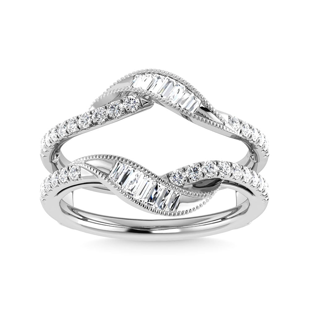Diamond 1/2 Ct.Tw. Guard Ring in 14K White Gold: Diamond 1/2 Ct.Tw. Guard Ring in 14K White Gold 14k White Gold Stone Color: G-h Stone Clarity: I1 Each ring is presented in standard size 6.5. Complimentary resizing is available between sizes 510 (in