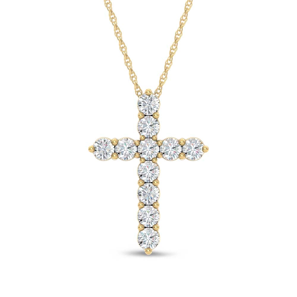 10K Yellow Gold Lab Grown Diamond 7/8 Ct.Tw. Cross Pendant: 10K Yellow Gold Lab Grown Diamond 7/8 Ct.Tw. Cross Pendant Elegant 10K Yellow gold cross pendant featuring lab-grown diamonds totaling 7/8 carat total weight. 10k Yellow Gold Stone Color: D-f Stone Cl