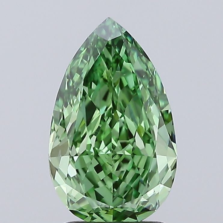 Loose Diamond - PEAR 1.68ct Fancy Vivid Green VVS2: Loose Diamond - PEAR 1.68ct Fancy Vivid Green VVS2 Source: This is a real non-mined Diamond that has been grown in a lab Shape: PEAR Carats: 1.68 Color: Fancy Vivid Green Certification: IGI Video: