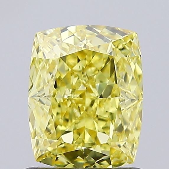 Loose Diamond - CUSHION MODIFIED 1.04ct Fancy Vivid Yellow VS1: Loose Diamond - CUSHION MODIFIED 1.04ct Fancy Vivid Yellow VS1 Source: This is a real non-mined Diamond that has been grown in a lab Shape: CUSHION MODIFIED Carats: 1.04 Color: Fancy Vivid Yellow Cert