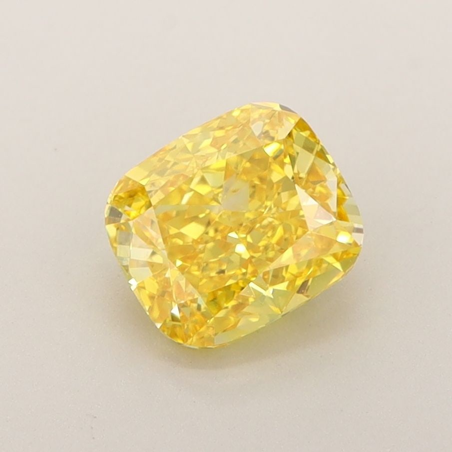 Loose Diamond - CUSHION MODIFIED 1.35ct Fancy Vivid Yellow VVS2: Loose Diamond - CUSHION MODIFIED 1.35ct Fancy Vivid Yellow VVS2 Source: This is a real non-mined Diamond that has been grown in a lab Shape: CUSHION MODIFIED Carats: 1.35 Color: Fancy Vivid Yellow Cer