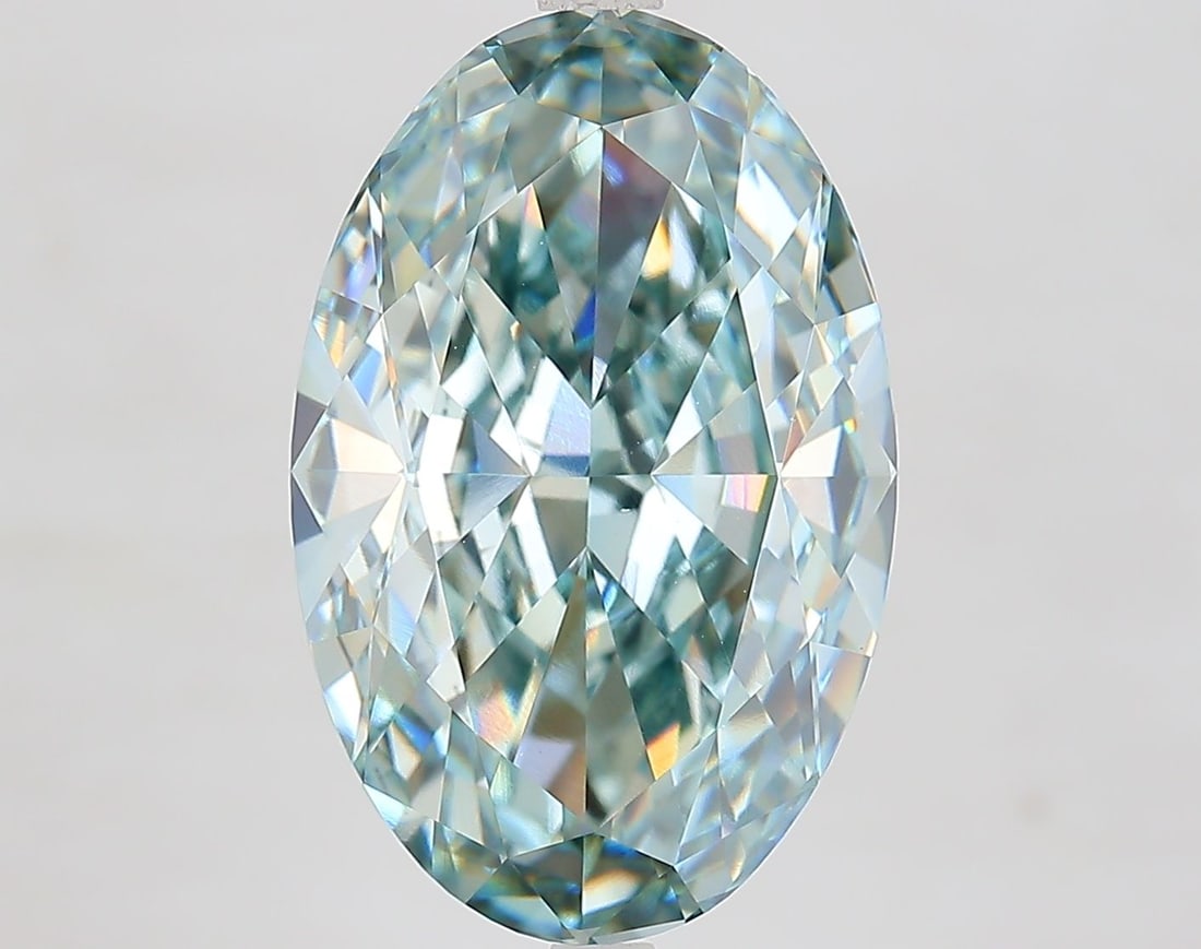 Loose Diamond - OVAL 9.11ct Fancy Blueish Green VVS2: Loose Diamond - OVAL 9.11ct Fancy Blueish Green VVS2 Source: This is a real non-mined Diamond that has been grown in a lab Shape: OVAL Carats: 9.11 Color: Fancy Blueish Green Certification: IGI Video: