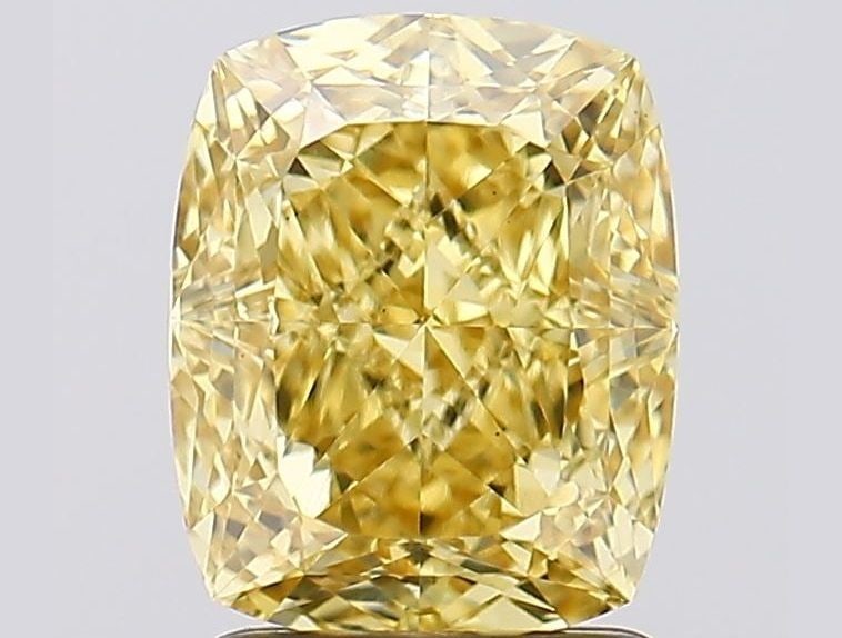 Loose Diamond - CUSHION MODIFIED 2.17ct Fancy Vivid Yellow VS1: Loose Diamond - CUSHION MODIFIED 2.17ct Fancy Vivid Yellow VS1 Source: This is a real non-mined Diamond that has been grown in a lab Shape: CUSHION MODIFIED Carats: 2.17 Color: Fancy Vivid Yellow Cert