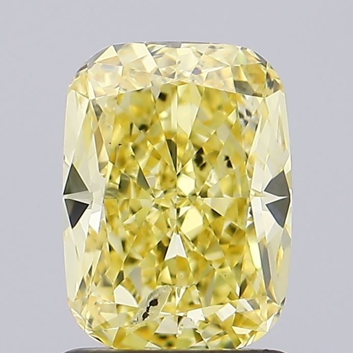 Loose Diamond - CUSHION BRILLIANT 1.51ct Fancy Vivid Yellow SI2: Loose Diamond - CUSHION BRILLIANT 1.51ct Fancy Vivid Yellow SI2 Source: This is a real non-mined Diamond that has been grown in a lab Shape: CUSHION BRILLIANT Carats: 1.51 Color: Fancy Vivid Yellow Ce