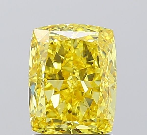 Loose Diamond - CUSHION MODIFIED 2.09ct Fancy Vivid Yellow VS1: Loose Diamond - CUSHION MODIFIED 2.09ct Fancy Vivid Yellow VS1 Source: This is a real non-mined Diamond that has been grown in a lab Shape: CUSHION MODIFIED Carats: 2.09 Color: Fancy Vivid Yellow Cert