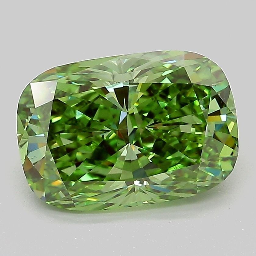 Loose Diamond - CUSHION MODIFIED 2.59ct Fancy Vivid Green VS2: Loose Diamond - CUSHION MODIFIED 2.59ct Fancy Vivid Green VS2 Source: This is a real non-mined Diamond that has been grown in a lab Shape: CUSHION MODIFIED Carats: 2.59 Color: Fancy Vivid Green Certif