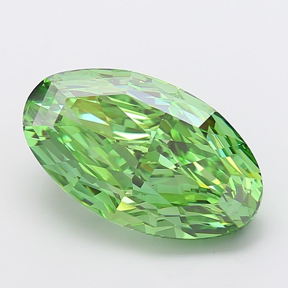 Loose Diamond - OVAL 9.03ct Fancy Vivid Green VVS2: Loose Diamond - OVAL 9.03ct Fancy Vivid Green VVS2 Source: This is a real non-mined Diamond that has been grown in a lab Shape: OVAL Carats: 9.03 Color: Fancy Vivid Green Certification: IGI Video:
