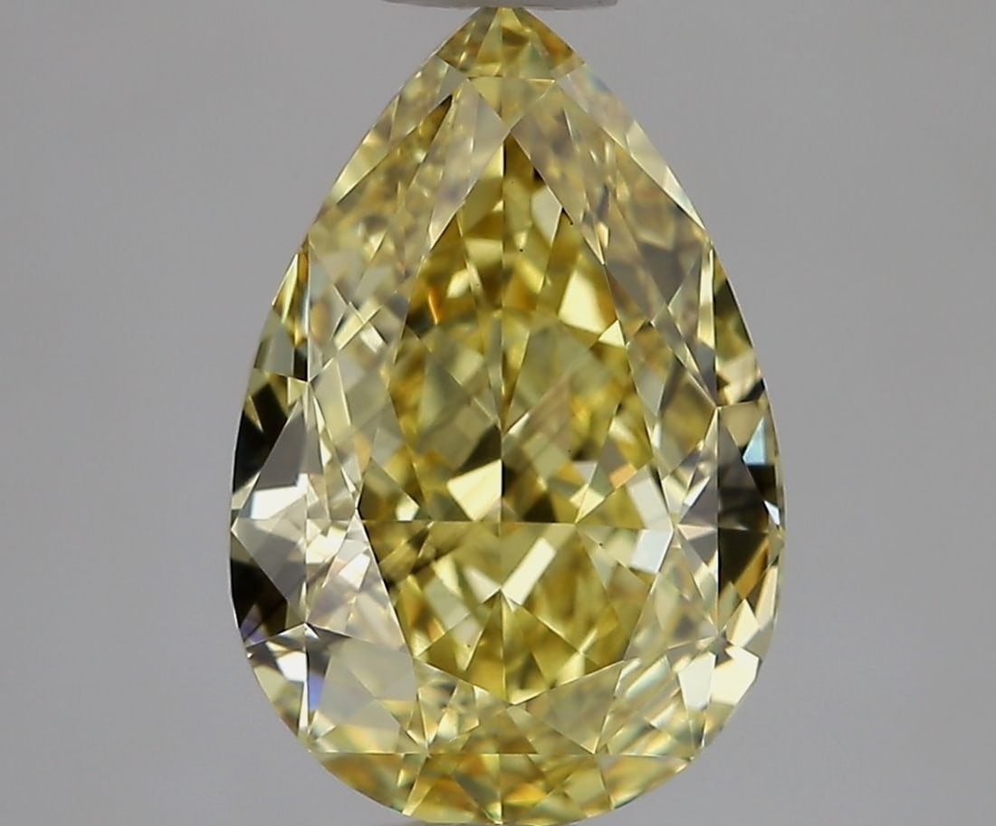 Loose Diamond - PEAR 2.1ct Fancy Intense Yellow VS2: Loose Diamond - PEAR 2.1ct Fancy Intense Yellow VS2 Source: This is a real non-mined Diamond that has been grown in a lab Shape: PEAR Carats: 2.1 Color: Fancy Intense Yellow Certification: IGI Video: